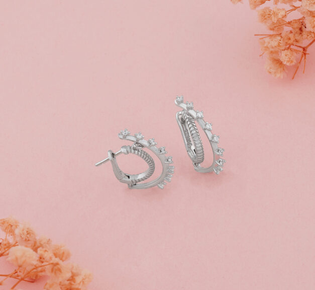 925 Sterling Silver Half Hoop Earrings with Prong-Set Cubic Zirconia