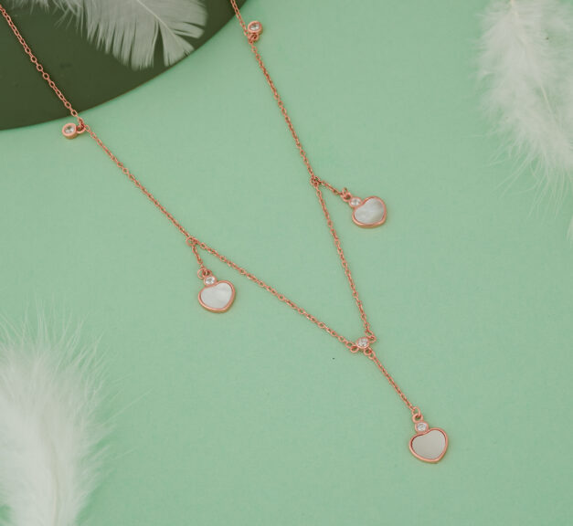 925 Sterling Silver Necklace – Rose Gold-Plated Triple Heart Charm Design with Zircon Accents
