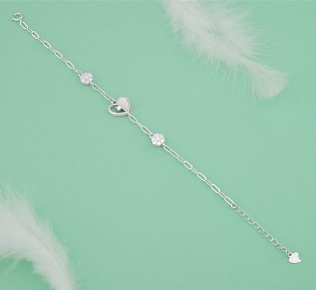 925 Sterling Silver Bracelet – Heart & Pave Zircon Charm Design