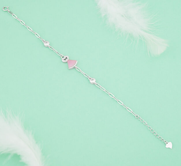 925 Sterling Silver Bracelet – Pink Enamel & Zircon Accent Design