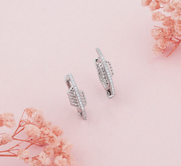 925 Sterling Silver Geometric Hoop Earrings with Cubic Zirconia