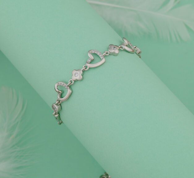 Sterling Silver Adjustable Bracelet – Crescent Moon, Heart & Zircon Accents