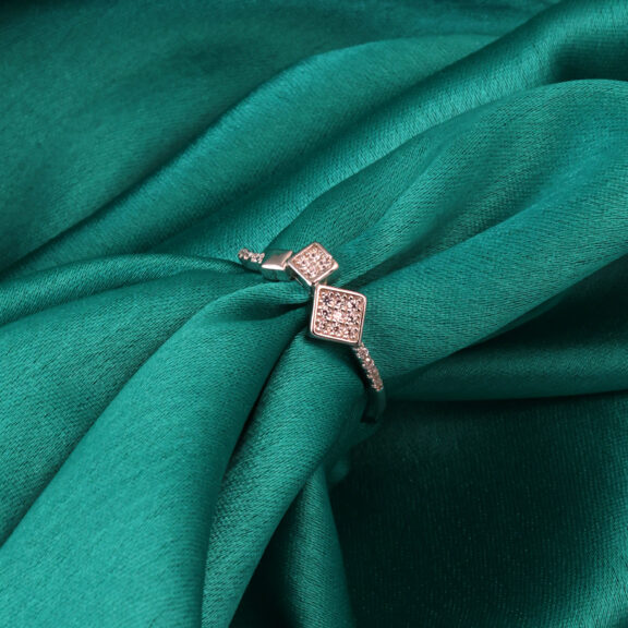 925 Sterling Silver Ring – Dual Square Zircon Motif Open Ring with Pave Accents
